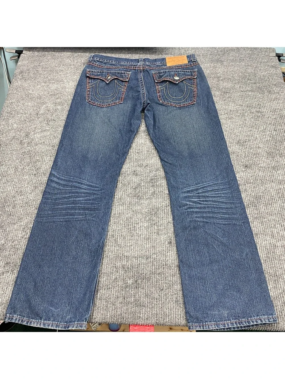 True Religion Jeans Mens 40x34 Billy Super T Blue Denim USA Flap Pockets Stitch